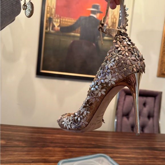 Jimmy Choo NWOT Lorelei Limited Edition Gold-Leather Flowers-Swarovski D’Orsay - Picture 4 of 14